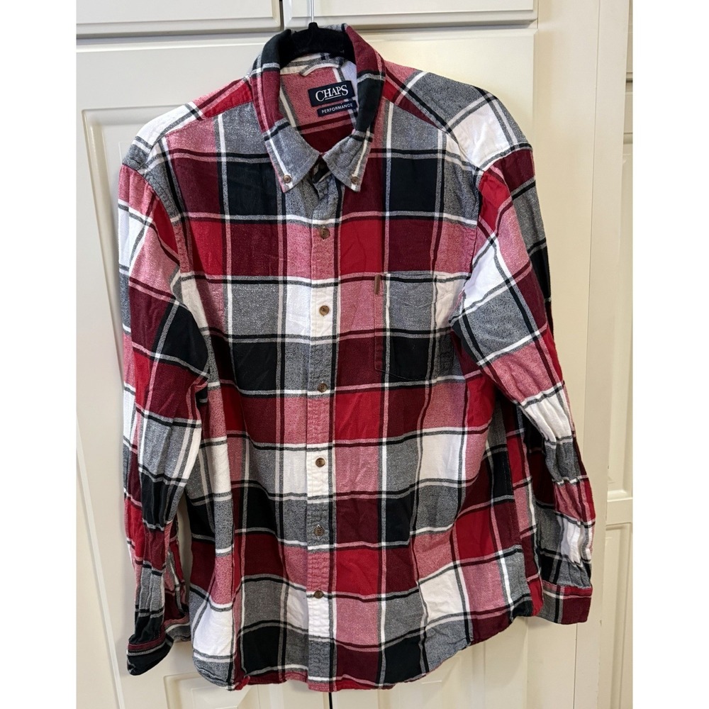 Chaps Plaid Flannel Shirt XL Red Black Button Up Cotton Preppy Grunge EUC